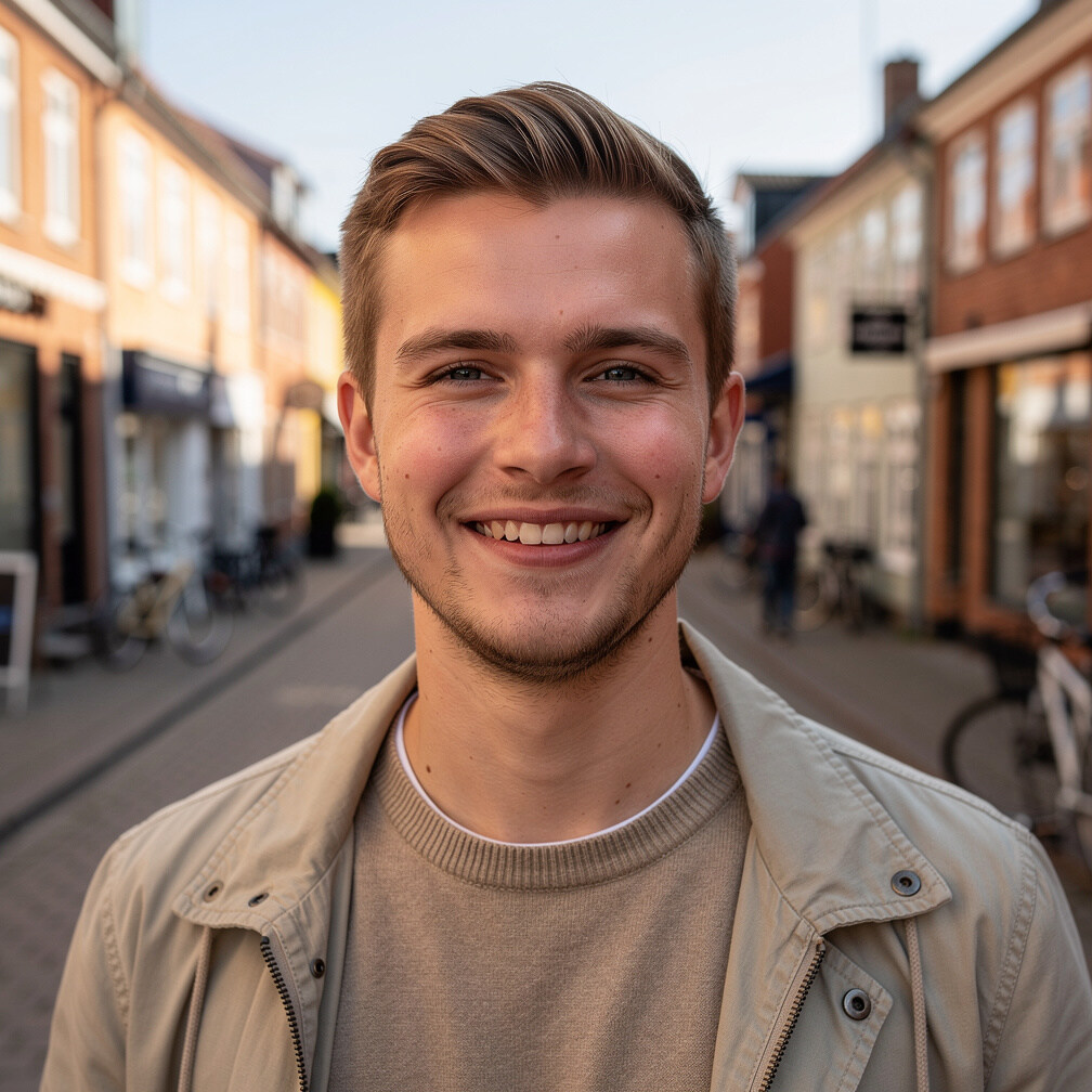 Portrait of a young Danish man smiling outdoors